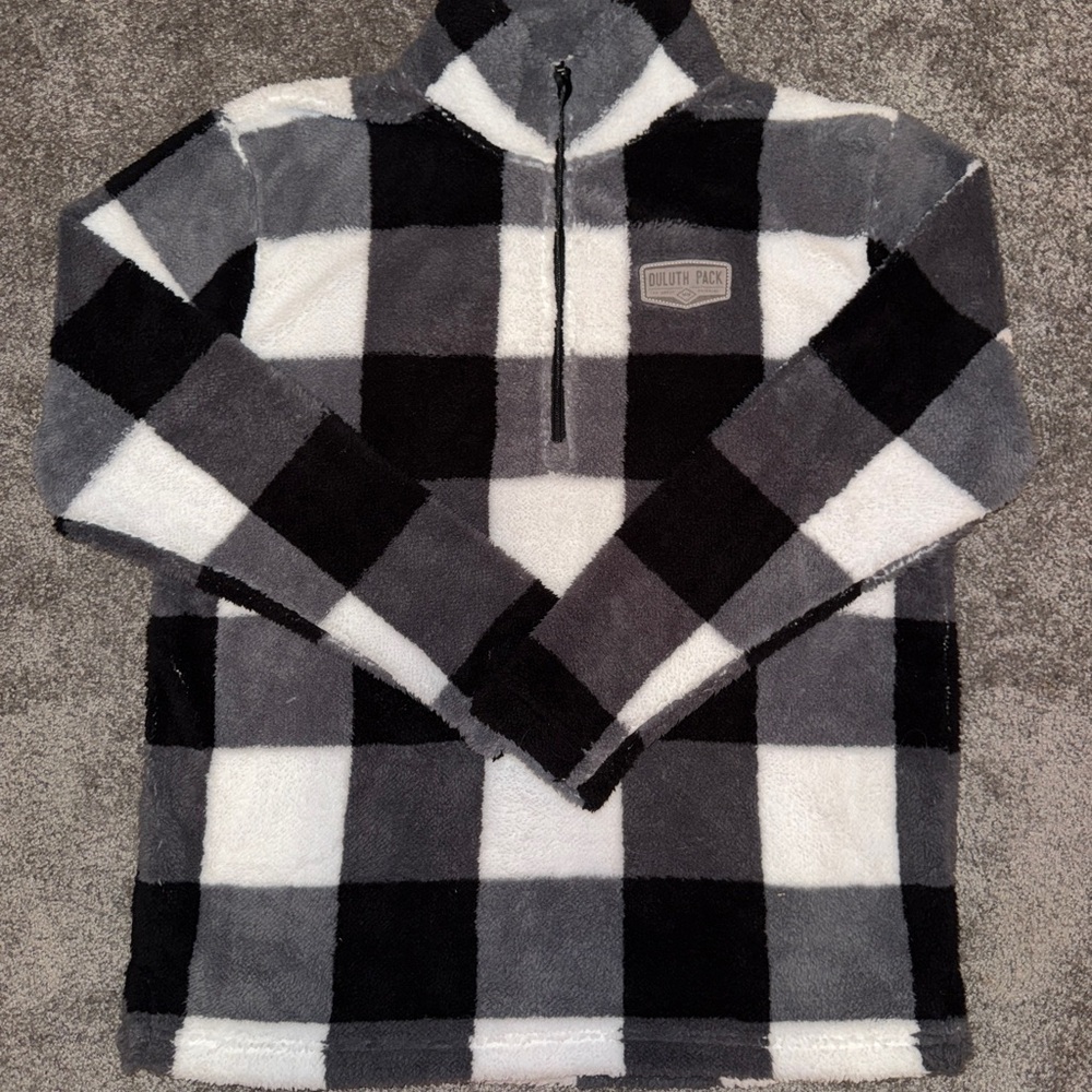 Duluth Pack Black and White Plaid Quarter Zip Sweater